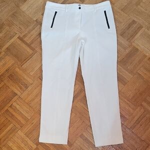 Talbots Women's White Trousers with Black Accents Zippers Size 12
